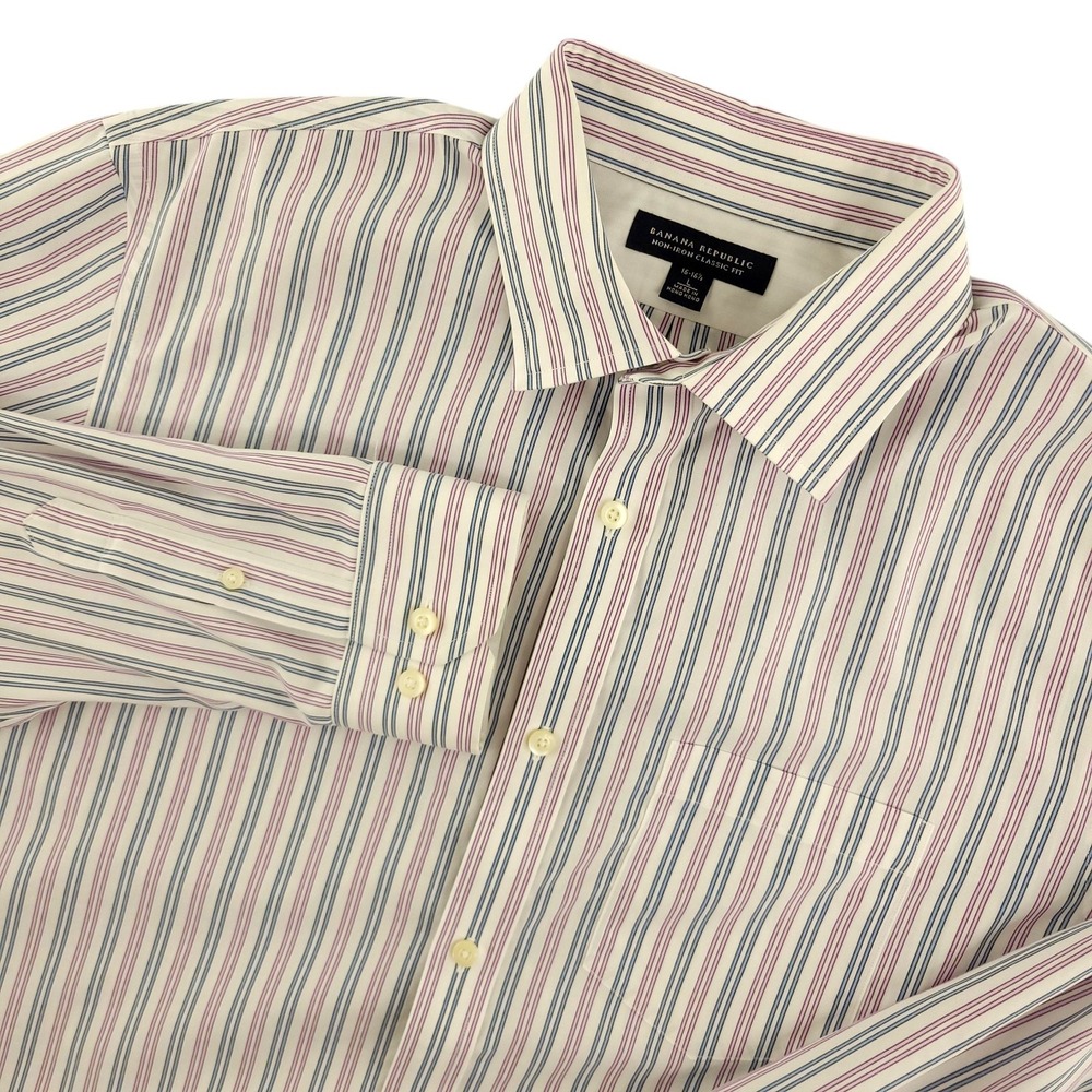 Banana Republic Dress Shirt Mens 16.5 34/35 Multi Stripe Classic Fit Non Iron